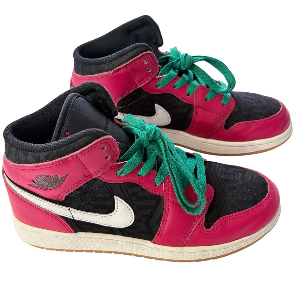 Nike Air Jordan 1 Mid SE Lace Up Youth Sneaker Black Green Red Low Cut Size 6 Y
